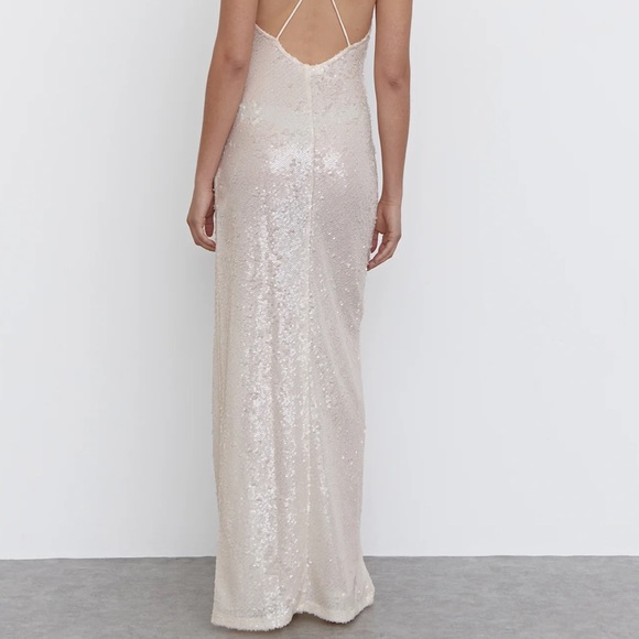 4th + Reckless Nude Sequins Cross Back Maxi BEC Dress Size: Medium - Picture 10 of 14